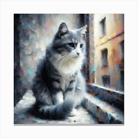 Black and white Cat In The Window Canvas Print