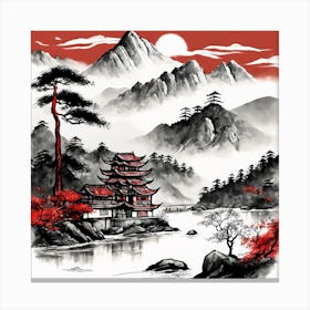 Chinese Landscape Mountains Ink Painting (54) Canvas Print