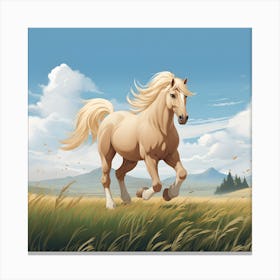 Palomino Horse Galloping In Open Countryside Canvas Print