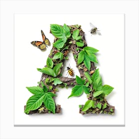 Letter A Made Of Leaves And Insects Canvas Print