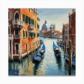 AI generated oil painting of Venice architecture and water canal. 2 Canvas Print