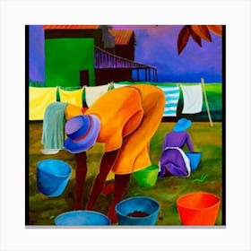 Women Washing Clothes Canvas Print