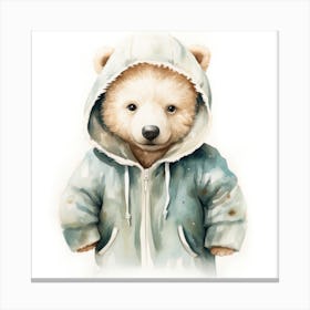 Watercolour Cartoon Polar Bear In A Hoodie 2 Canvas Print