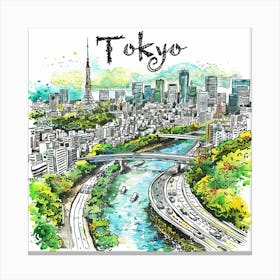 Tokyo Cityscape PostCard Artwork Canvas Print