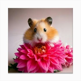 Firefly Cute, Hamster, Pink Dahlia, Bright Colors, Neutral Background, Adorable, Charming, Vibrant, (8) Canvas Print