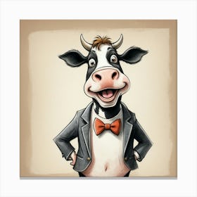 Cartoon Cow In A Suit Canvas Print