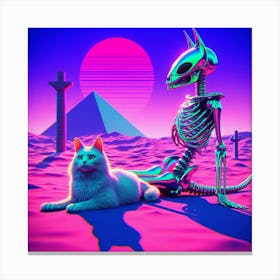 Cat And Skeleton In The Desert Canvas Print