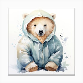 Watercolour Cartoon Polar Bear In A Hoodie Canvas Print