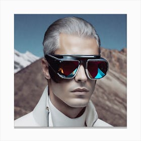 Man Wearing Sunglasses In Front Of Mountains Canvas Print