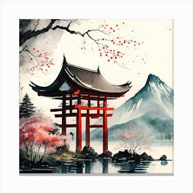 Japanese Temple Japan Nature Kyoto Landscape Mountain Digitial Art Canvas Print