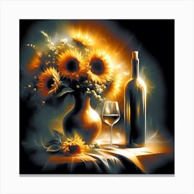 Sunflowers And Wine 2 Canvas Print