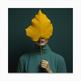 Magic021 A Teenage Girl Covered Her Face With A Yellow Leaf In Canvas Print