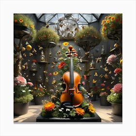 Violin In A Garden 1 Canvas Print