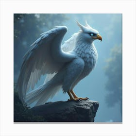 A Mystical Griffin With Crystal Eyes Perched On A Rocky Cliff 1 Canvas Print