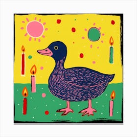 Colourful Birthday Duckling Linocut Style 1 Canvas Print