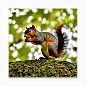 Squirrel On Moss Stock Photo Canvas Print