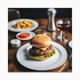 Burger On A Plate 6 Canvas Print