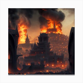 Old medieval sity on fire Canvas Print