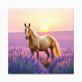 Horse In Lavender Field At Sunset 5 Canvas Print