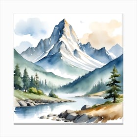 Watercolor Mountain Landscape Canvas Print