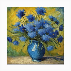 Blue Flowers In A Vase , Blue Cornflowers Van Gogh Canvas Print