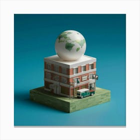 Earth Globe On A Building Canvas Print