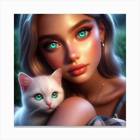 Cute Girl With Cat 1 Canvas Print