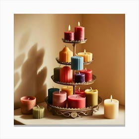 A Image Of Different Color Candles On A Stand Canvas Print