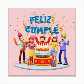 Feliz cumple and Feliz cumpleaños sign means Happy Birthday in Spanish language, Birthday party celebration gift with birthday cake candle colorful balloons best congratulation over light backgroundFeliz Cumplie 1 Canvas Print