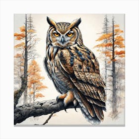 Owl On A Branch Canvas Print