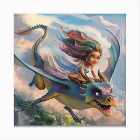 Princess Riding A Dragon Canvas Print