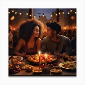 Realistic Two Black Couples Long Hair Curly Afro 1 Canvas Print