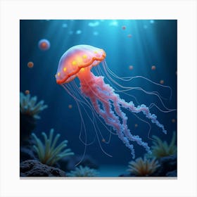 A Charming Jellyfish Pulsating In An Aquarium 2 Canvas Print