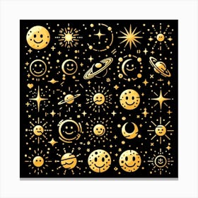 Gold Space Icons Set Canvas Print
