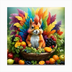 Fantasy Squirrel,Rainbow Feathers #4 Canvas Print