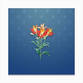 Vintage Red Speckled Alstromeria Botanical on Bahama Blue Pattern n.0382 Canvas Print