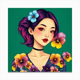 Asian Girl With Flowers 1 Canvas Print