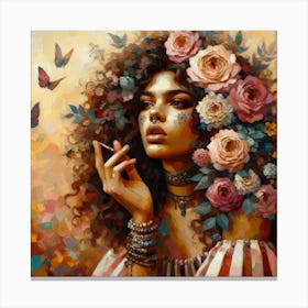 Girl With Flowers Canvas Print