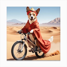 Dog Riding A Bicycle In The Desert Canvas Print