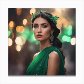 Beautiful Woman In Green Dress Canvas Print