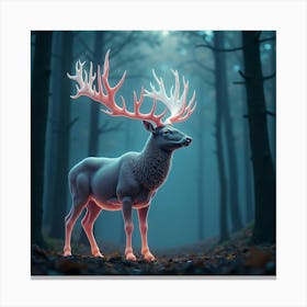 A Majestic Stag With Antlers Of Glowing, Fractal Patterns Standing In A Dreamlike Forest Canvas Print