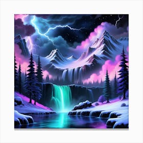 Waterfall In The Mountains Canvas Print