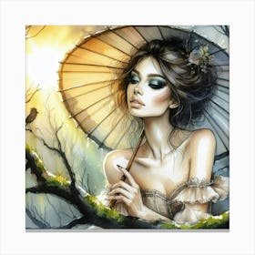 Girl With An Umbrella Canvas Print