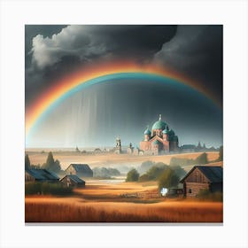 A Rainbow Appears Over An Abandoned Rural Town Using The Classic Style 3 Canvas Print