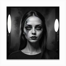 Black And White Portrait Of A Girl With Makeup Canvas Print