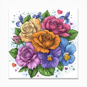 Roses And Pansies Canvas Print