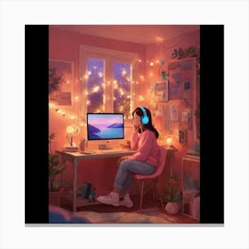 Girl In A Pink Room Canvas Print