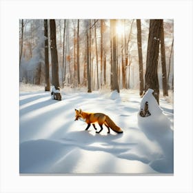 Red Fox In A Snow Covered Forest 1 Canvas Print