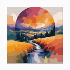 The wide, multi-colored array has circular shapes that create a picturesque landscape 12 Canvas Print
