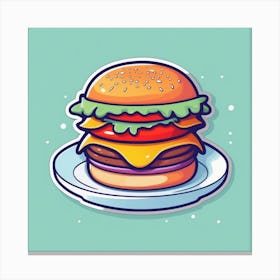 Cartoon Burger On A Plate 3 Canvas Print